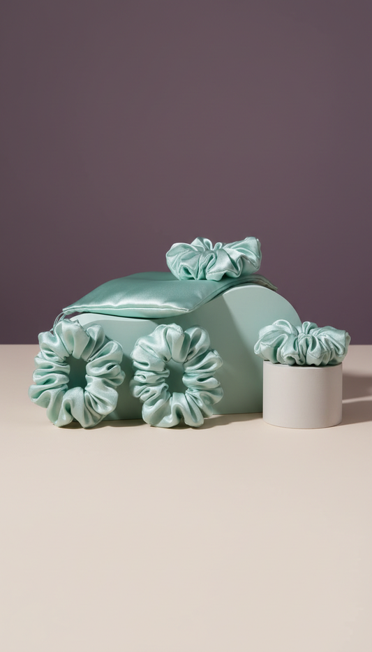 Mint Frost silk scrunchie trio set